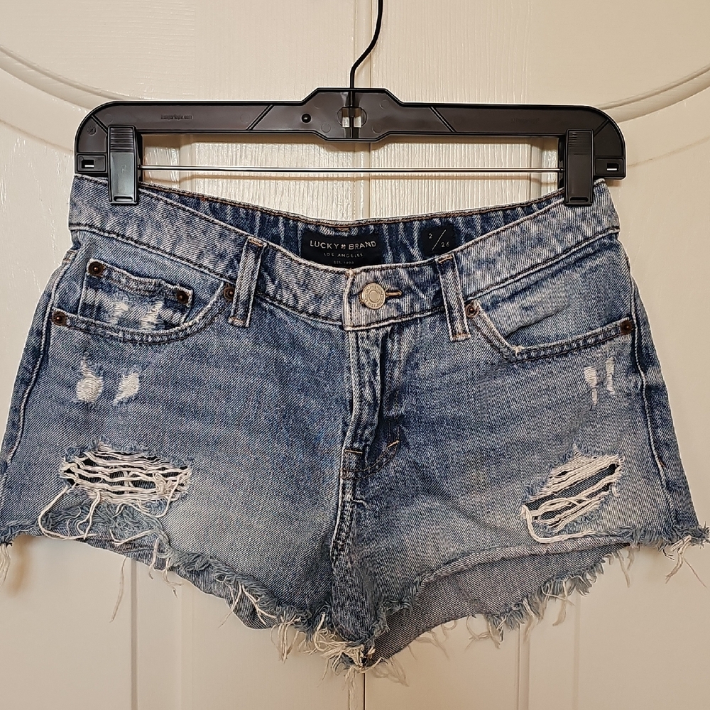 Lucky Brand Women's Distressed Blue Denim Shorts Size 2 Or 26